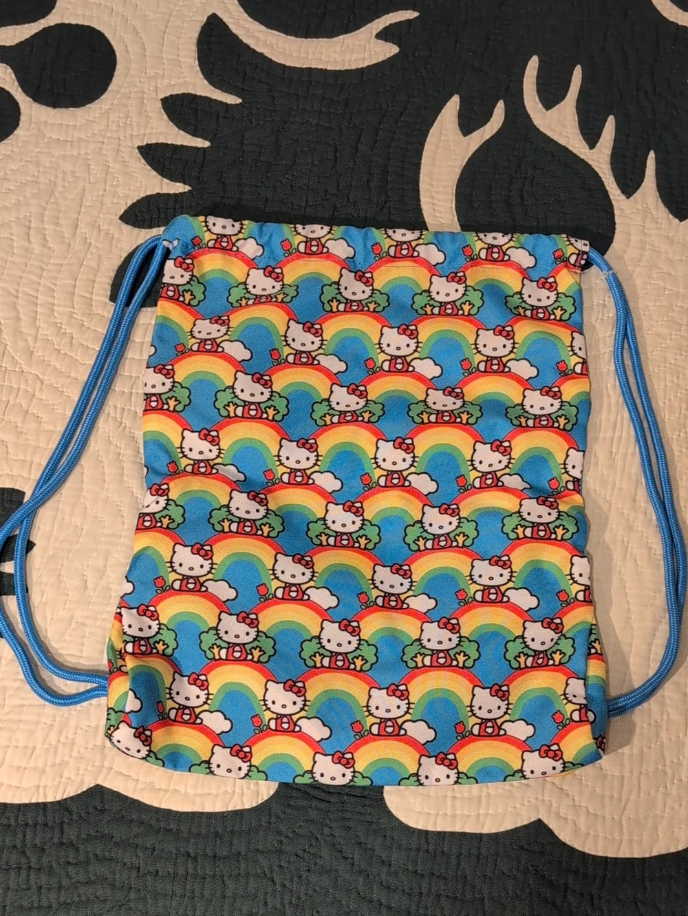 New Jujube X Hello Kitty Rainbow Drawstring Bag - Blue with Multicolor Print
